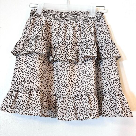 Altar’d State Women's Leopard Print Tiered Skirt Brown Cream Stretch Waist Small - Picture 1 of 3